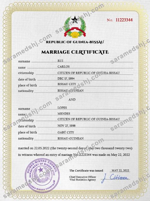 Guniea-Bissau marriage certificate PSD template